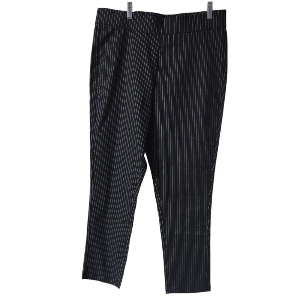 Who What Wear Black and White Pinstripped Casual Pull-On Dress Pants, Size 16 - Picture 2 of 7